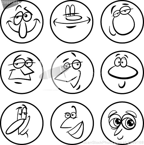 Image of characters faces cartoon illustration set