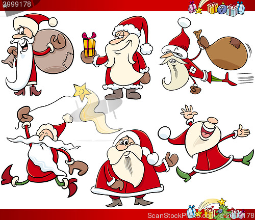 Image of santa and christmas cartoon set