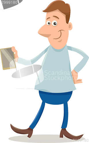 Image of man with smart phone cartoon
