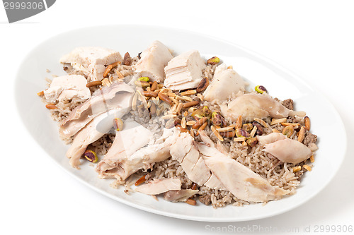Image of Lebanese chicken and spiced rice serving dish