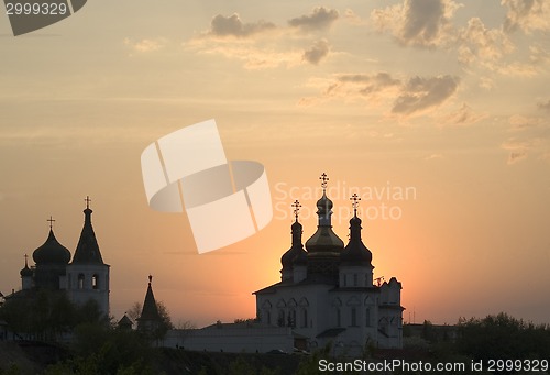 Image of Sunset against Holy Trinity Monastery. Tyumen