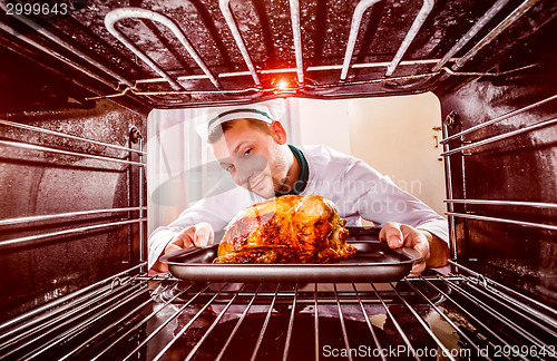 Image of Cooking chicken in the oven.