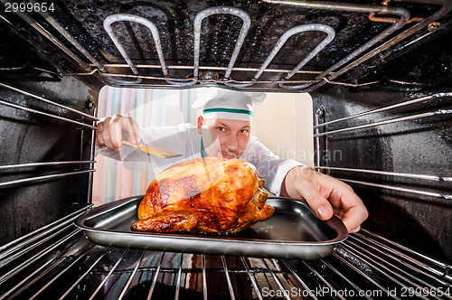 Image of Cooking chicken in the oven.