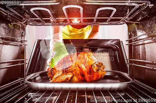 Image of Cooking chicken in the oven at home.