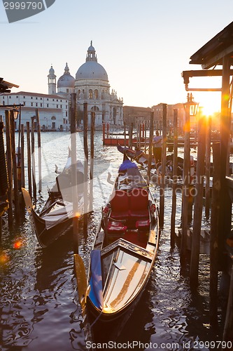 Image of Gondolas in Grand Canal of Vienice, Italy.