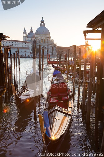 Image of Gondolas in Grand Canal of Vienice, Italy.