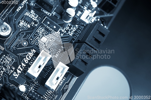 Image of Printed computer motherboard with SATA Ports