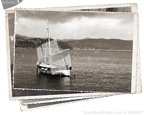 Image of Vintage photo Old wooden sail ship