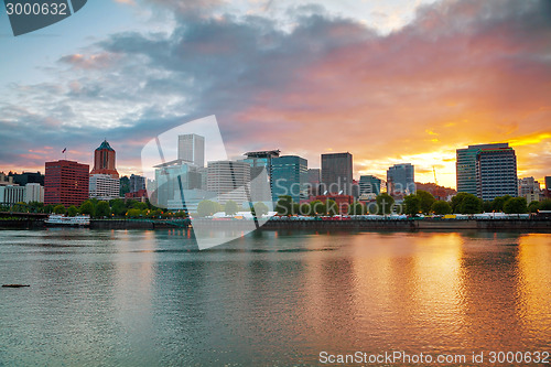 Image of Downtown Portland cityscape at the sunset time