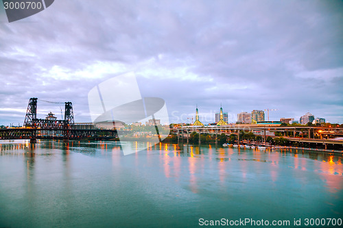 Image of Downtown Portland cityscape at the night time