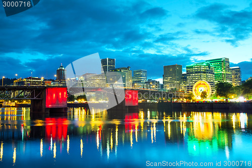 Image of Downtown Portland cityscape at the night time