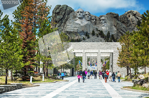 Image of Mount Rushmore monument with tourists near Keystone, SD