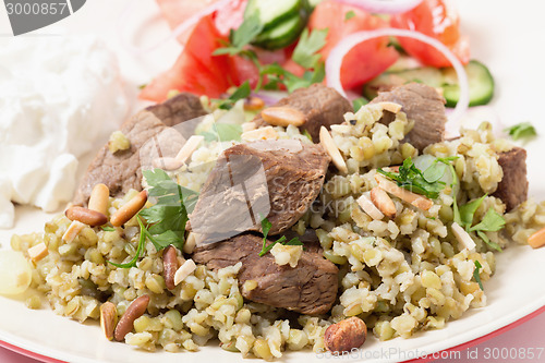 Image of Beef with Arab frikeh closeup