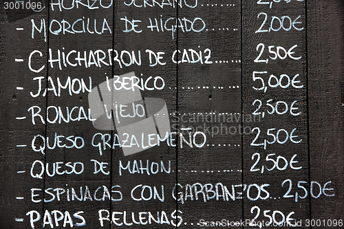 Image of Tapas menu