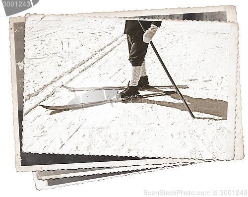 Image of Vintage photos Old skis and boots