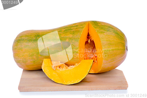 Image of Ripe cut the pumpkin on a white background. 