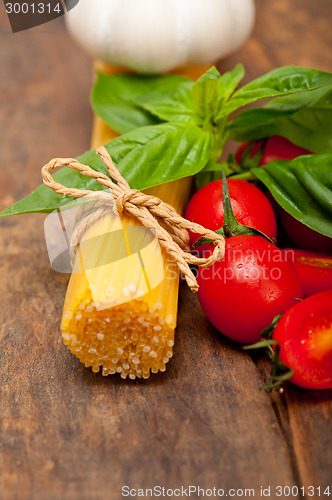 Image of Italian spaghetti pasta tomato and basil