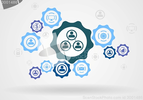 Image of Abstract background with gears and icons. Technology vector design