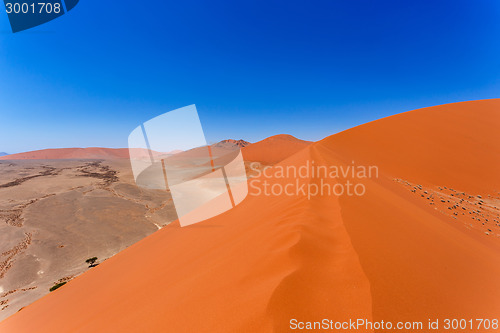 Image of Dune 45 in sossusvlei Namibia, view from the top of a Dune 45 in sossusvlei Namibia, view from the top of a dune