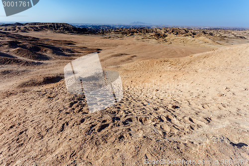 Image of panorama of fantrastic Namibia moonscape landscape