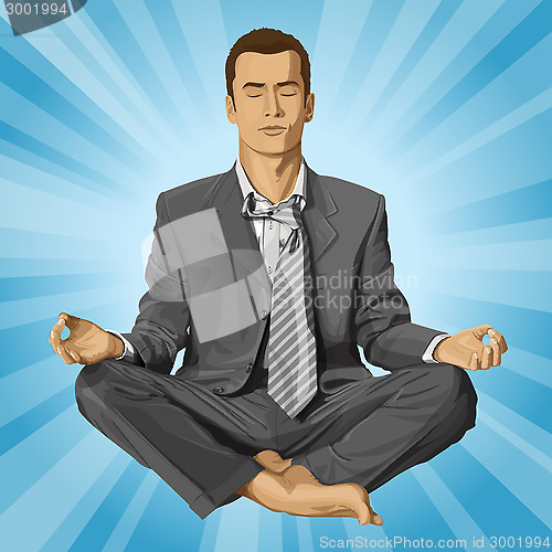 Image of Vector Businessman in Lotus Pose Meditating