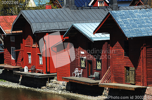 Image of wooden barns near the river in the old town of Porvoo, Finland