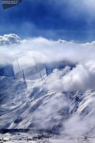 Image of Evening view on ski resort in mist