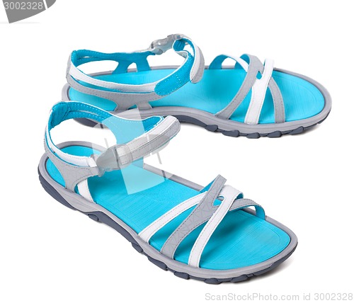 Image of Pair of summer sandals on white background