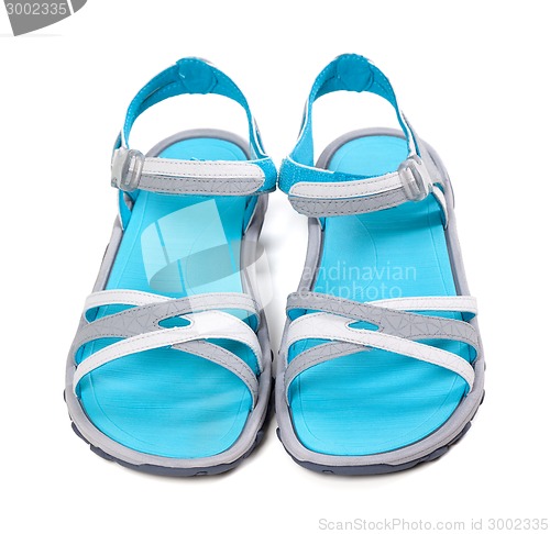Image of Pair of summer sandals. Front view. 
