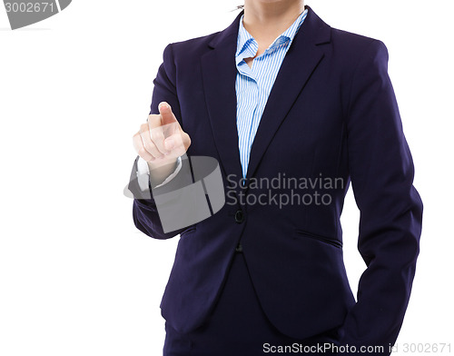 Image of Businesswoman touch on imaginary panel