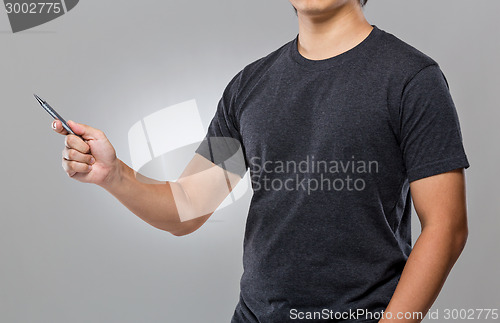 Image of Man hold with pen and point up