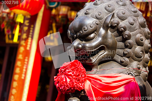 Image of Chinese Stone Lion in Chinese Temple 