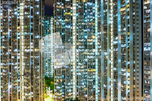 Image of Packed building at night