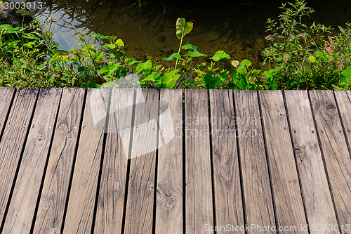 Image of Wooden floor with lake