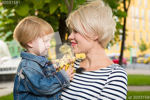 Image of Young mother and her toddler girl