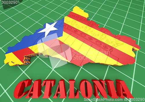 Image of map illustration of Catalonia with flag