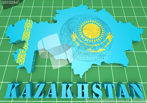 Image of map illustration of Kazakhstan with flag