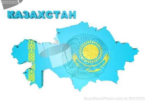 Image of map illustration of Kazakhstan with flag