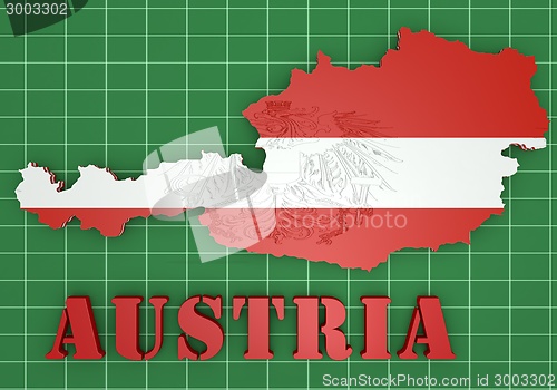 Image of map illustration of Austria with flag