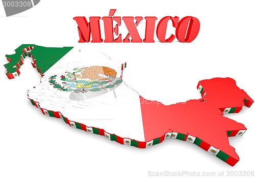 Image of map illustration of Mexico with flag