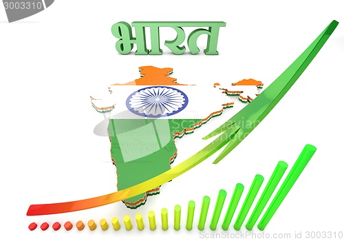 Image of Map illustration of India with flag