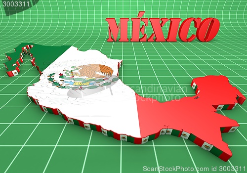 Image of map illustration of Mexico with flag