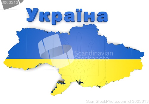 Image of map illustration of Ukraine with flag