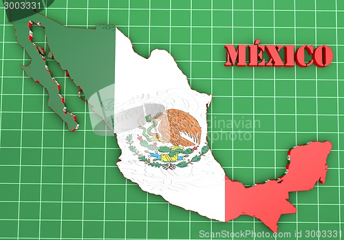 Image of map illustration of Mexico with flag