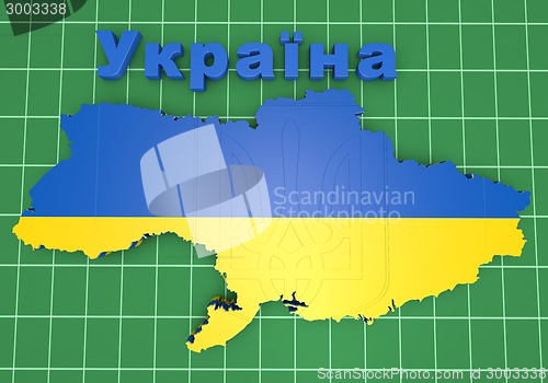 Image of map illustration of Ukraine with flag