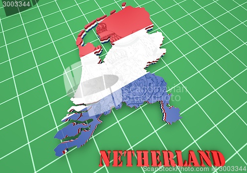 Image of Map illustration of Netherlands with flag