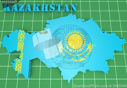 Image of map illustration of Kazakhstan with flag
