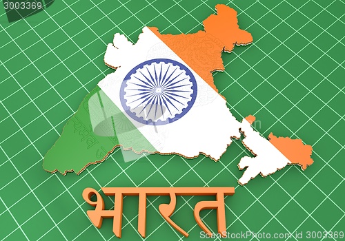 Image of Map illustration of India with flag