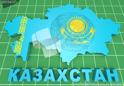 Image of map illustration of Kazakhstan with flag