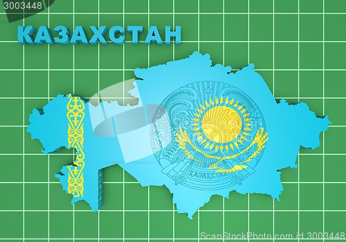 Image of map illustration of Kazakhstan with flag